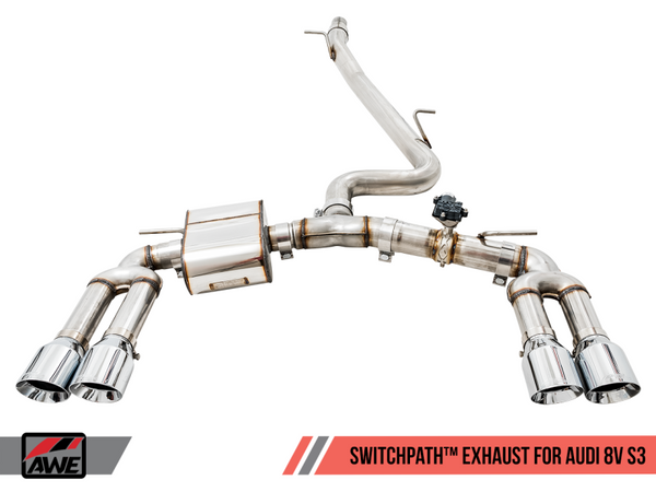 AWE Tuning Audi 8V S3 SwitchPath Exhaust w/Chrome Silver Tips 102mm
