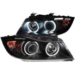 ANZO 2006-2008 BMW 3 Series E90-E91 Projector Headlights w/ Halo w/ LED Bar Black (CCFL)