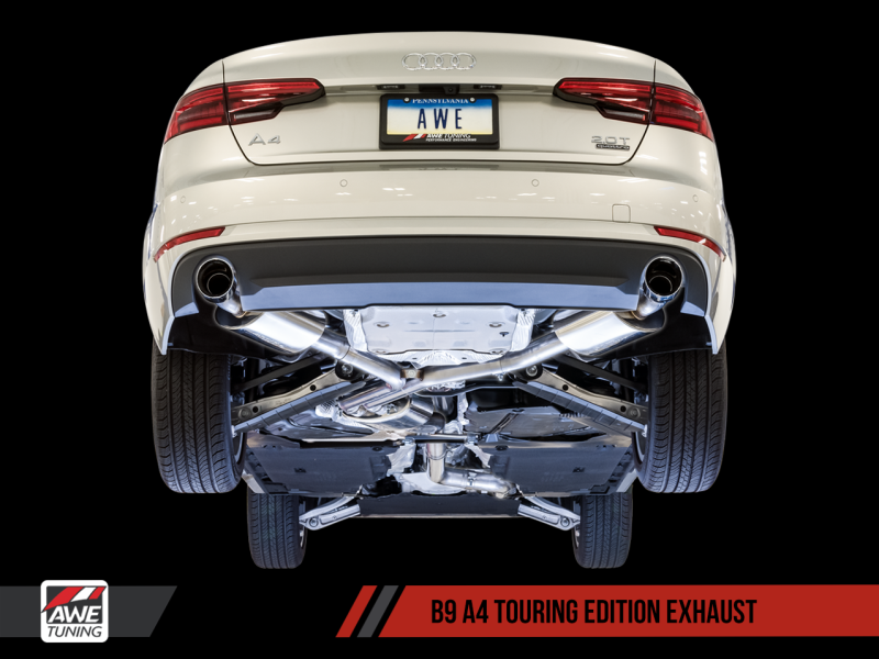 AWE Tuning Audi B9 A4 Touring Edition Exhaust Dual Outlet - Diamond Black Tips (Includes DP)