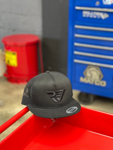 Rev Auto Club Black/Black Hat - Classic Trucker Snapback Hat