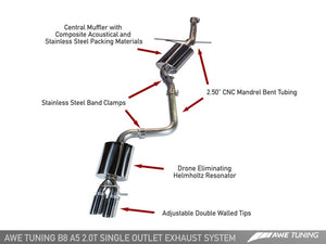 AWE Tuning Audi B8 A5 2.0T Touring Edition Single Outlet Exhaust - Diamond Black Tips